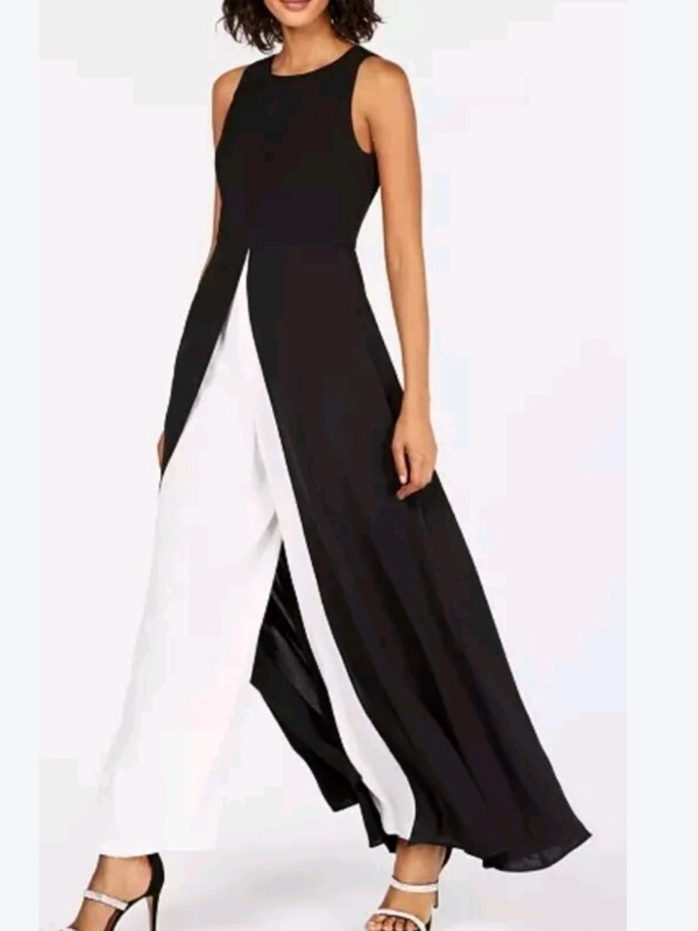 Adrianna Papell Black and White Sleeveless walk-thru jumpsuit